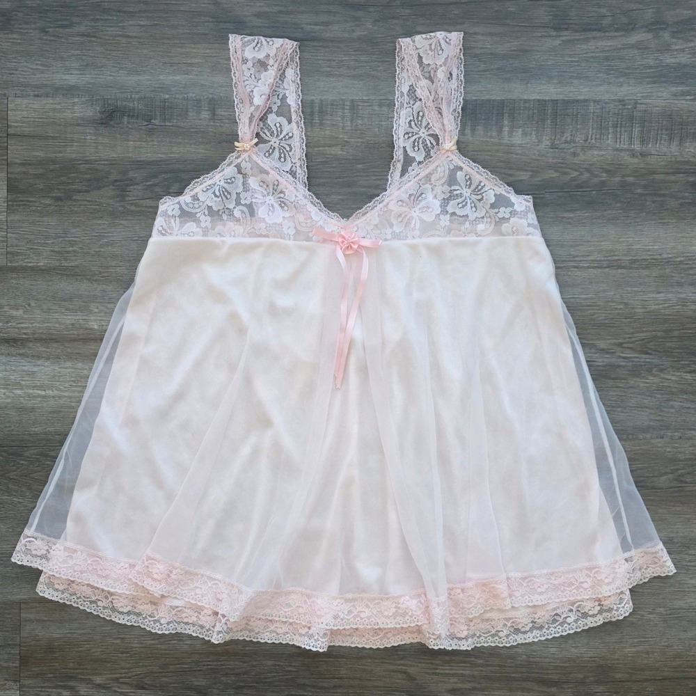 Vintage Delicates Pink Lace Babydoll Camisole Top Coquette Small <3